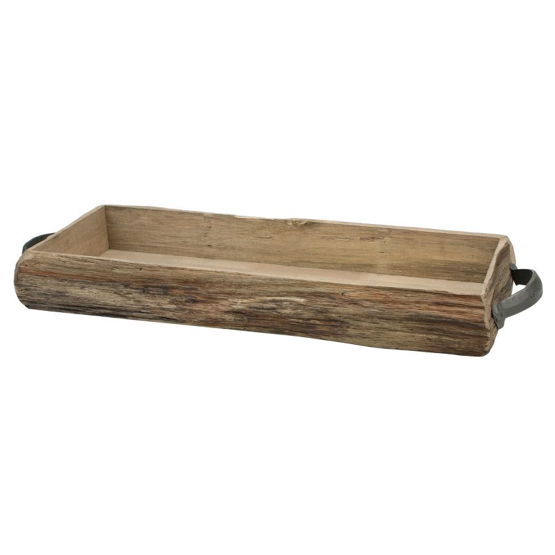 21.2&#34; Wooden Bark Tray with Metal Handles Brown - Stonebriar Collection, 1 of 8
