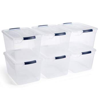 Greenmade 675374 Flip Top Large Capacity Clear Plastic Storage Container w/  Attached Interlocking Lid for Household Organization & Management, 2 Pack