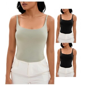 INSPIRE CHIC 3 Packs Women's Square Neck Cami Vest Shelf Bra Adjustable Spaghetti Strap Tank Camisoles - 1 of 4