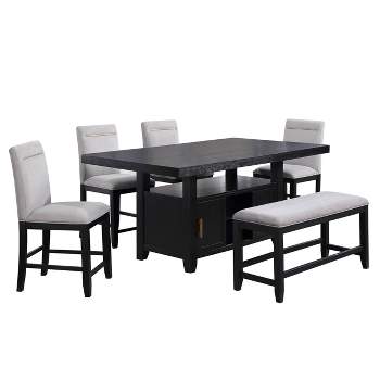 6pc Yves Counter Height Dining Set with Storage Rubbed Charcoal - Steve Silver Co.