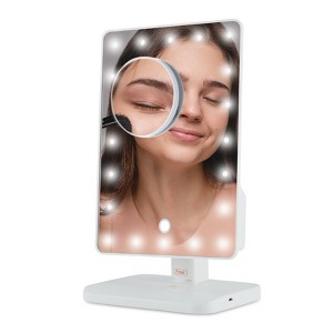 Brookstone Light-up Vanity Makeup Mirror 10x Magnification with Bluetooth Speakers and Qi Wireless Charging Stand - 1 of 4