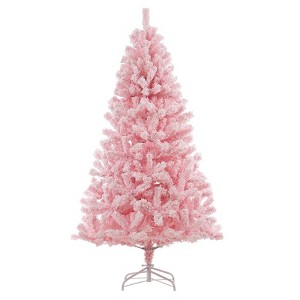 6Ft Pre-Lit Pink Artificial Christmas Tree, Prelighted Full Holiday Xmas Tree with 250 Multi Color Led Lights - 1 of 4