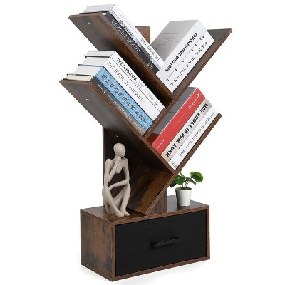 4 Tier Tree Bookshelf, Free Standing Tree Bookcase Display Floor Standing Shelf for Books
