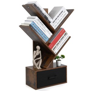 4 Tier Tree Bookshelf, Free Standing Tree Bookcase Display Floor Standing Shelf for Books - 1 of 4