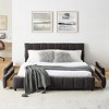 TIRAMISUBEST Queen Size Upholstered Bed Frame with 4 Hidden Drawers, Chenille Platform Bed with Block-Designed Headboard - 3 of 4