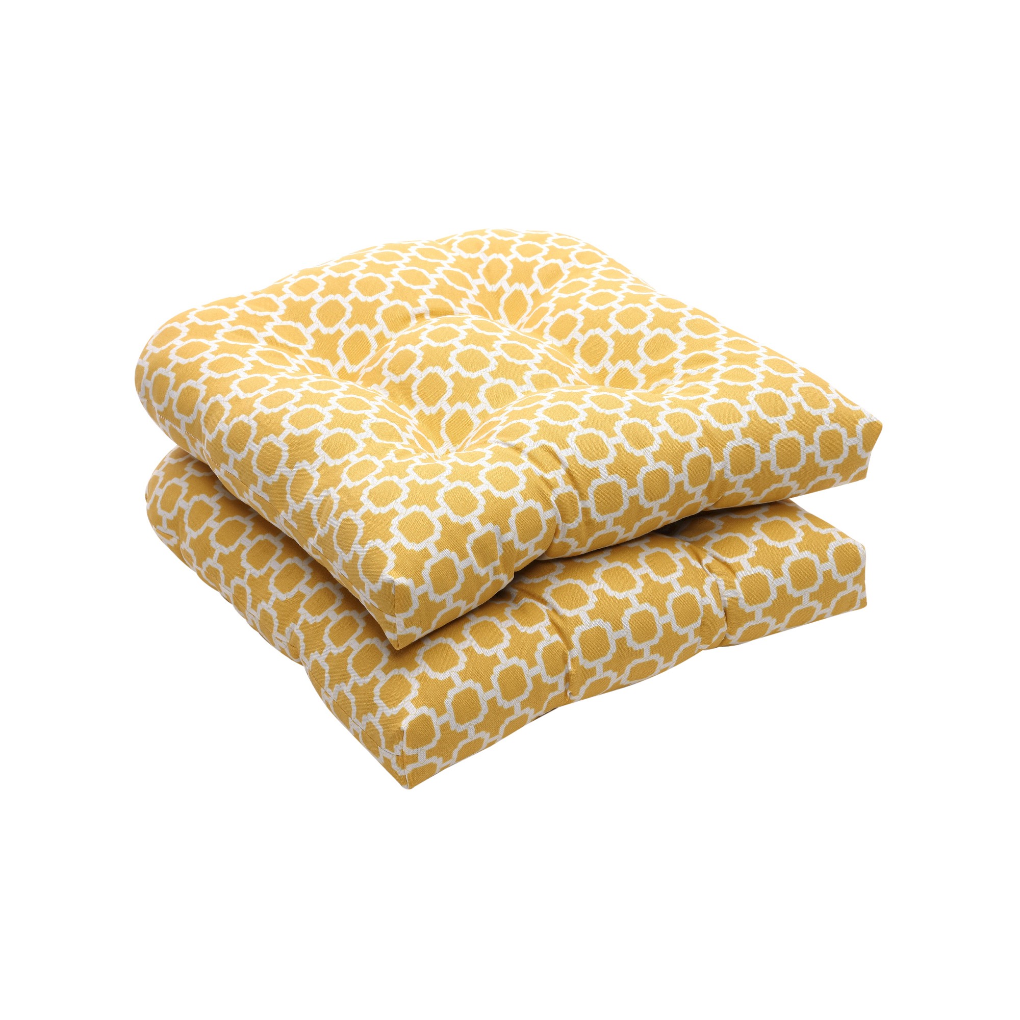 Outdoor 2 Pc Wicker Chair Cushion Set - Yellow/White Geometric - Pillow Perfect