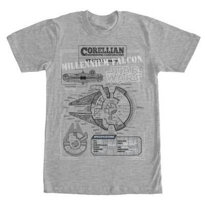 STAR WARS Men's Millennium Falcon Detailed Drawing T-Shirt