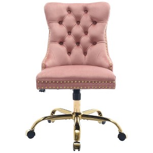 QingMoon Velvet Home Office Chair, Adjustable Swivel Desk Chair, Modern Ergonomic Computer Chair with Metal Base and Nailhead for Studio - 1 of 4
