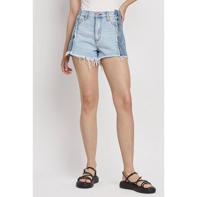Women's Two Tone Patch High Rise Denim Shorts - FLYING MONKEY