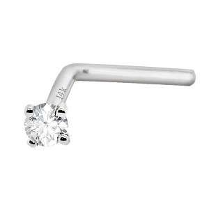 Jewelry Avalanche Diamond L-shape Nose Stud 20G Solid 14K Gold L-bend Nose Ring Stud - 1 of 3