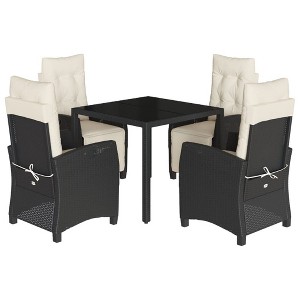 vidaXL Patio Dining Set with Cushions Outdoor Garden Furniture Poly Rattan - Black and Cream 35.4" Table Length 4 Piece - 1 of 4