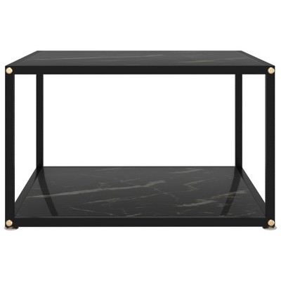 vidaXL Black Coffee Table - 23.6"x23.6"x13.8" - Tempered Glass and Powder-Coated Steel - Square Shape - Modern Design - 2-Layer Storage