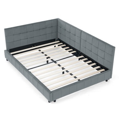 VYNXARIA Stylish Full Size Tufted Bed in Gray Velvet: Comfortable Backrest, Armrests, Perfect for Bedroom and Living Room