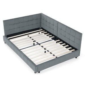 VYNXARIA Stylish Full Size Tufted Bed in Gray Velvet: Comfortable Backrest, Armrests, Perfect for Bedroom and Living Room - 1 of 4