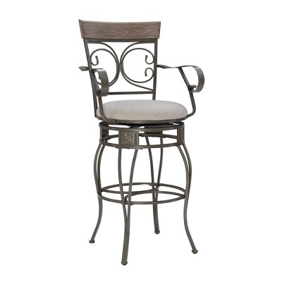 Nora Big and Tall Swivel Faux Leather Counter Height Barstool with Arms Pewter - Powell: Oversized, Metal Frame, 400 lb Capacity