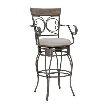 Nora Big and Tall Swivel Faux Leather Counter Height Barstool with Arms Pewter - Powell