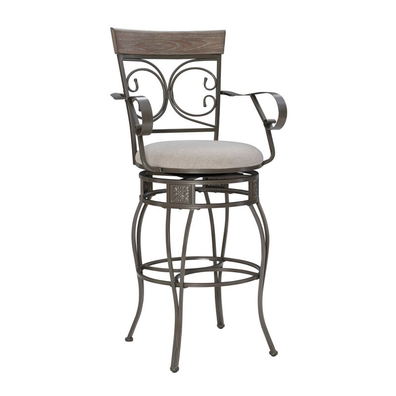 Nora Big and Tall Swivel Faux Leather Counter Height Barstool with Arms Pewter - Powell, 1 of 12
