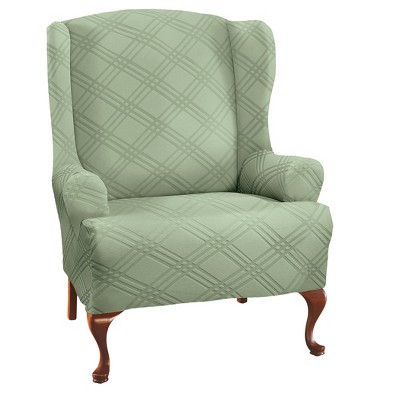 Collections Etc Double Diamond Stretch Furniture Cover Wing Chair Sage   GUEST 6666ac90 F009 4099 B80c 405b8b0c4a9f