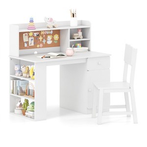 Tangkula Kids Desk & Chair Set w/Chair Hutch 3-Layer Side Shelf Storage Cabinet - 1 of 4