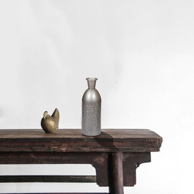 Gunmetal Gray Hammered Iron Bottle-Shaped Table Vase, 13.5 Inch