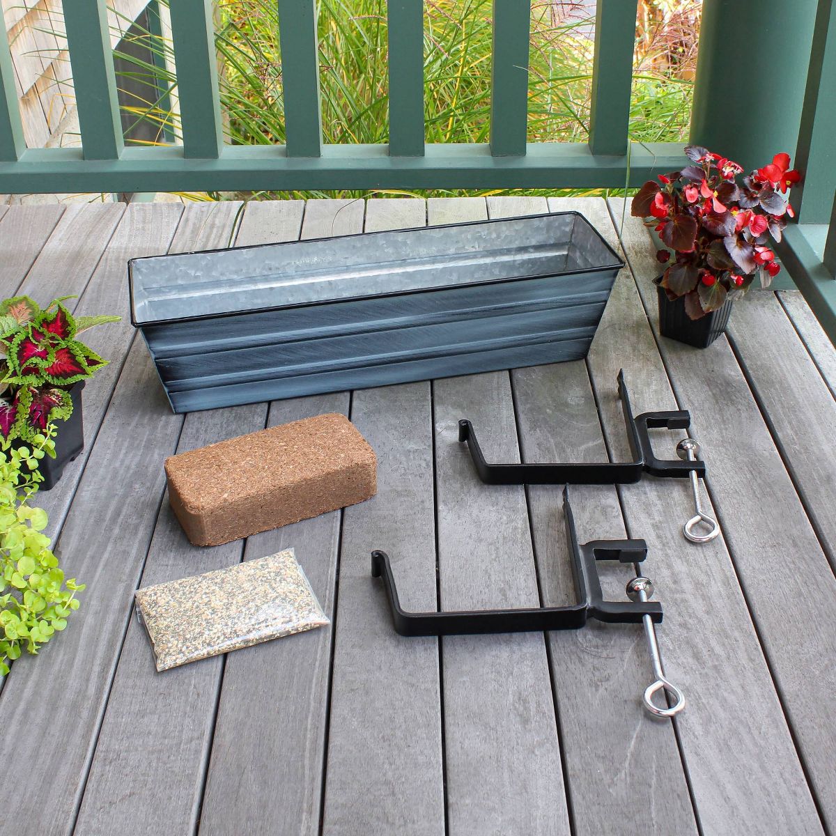 ACHLA Designs Small Nantucket Rectangular Galvanized Steel Outdoor Planter Box with Mounting Bracket Blue - thumbnail 8