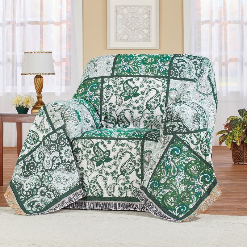 Collections Etc Green and White Paisley Patchwork Furniture Throw, 2 of 3