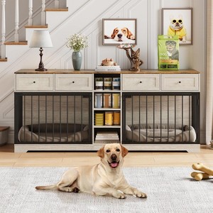 Acekool 82" Double Dog Crate Furniture TV Stand for 2 Large Dogs, 4 Drawers & Shelves, Indoor Dog Cabinet - 1 of 4