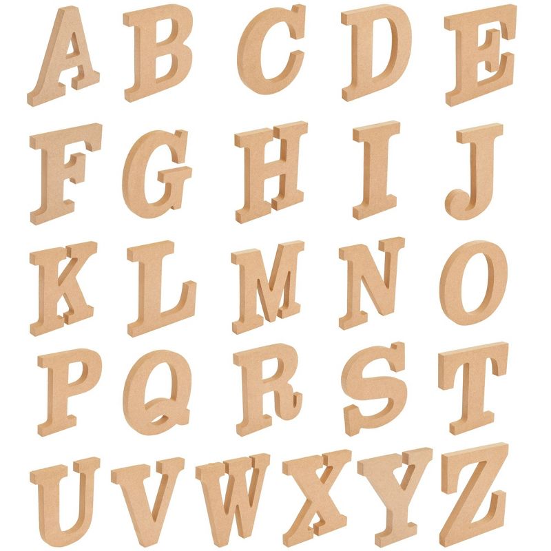 Juvale 52-Piece Wooden A-Z Alphabet 3D Letters, Wood Letter Blocks, Painting Activity for Kids, DIY Crafts, 3D Letters for Home Wall Decor, 4.3 inches, 1 of 9
