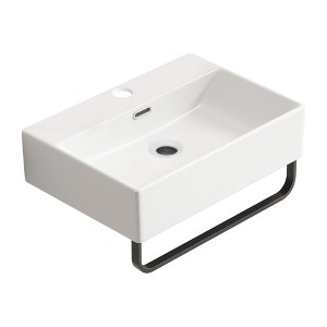 ChicFurnit Bathroom Sinks Rectangle Countertop Bathroom Sink Porcelain Ceramic Thin Edge Basin Vessel Sink for Bathrooms, White, 20.08"*14.18"*5.12" - 1 of 4
