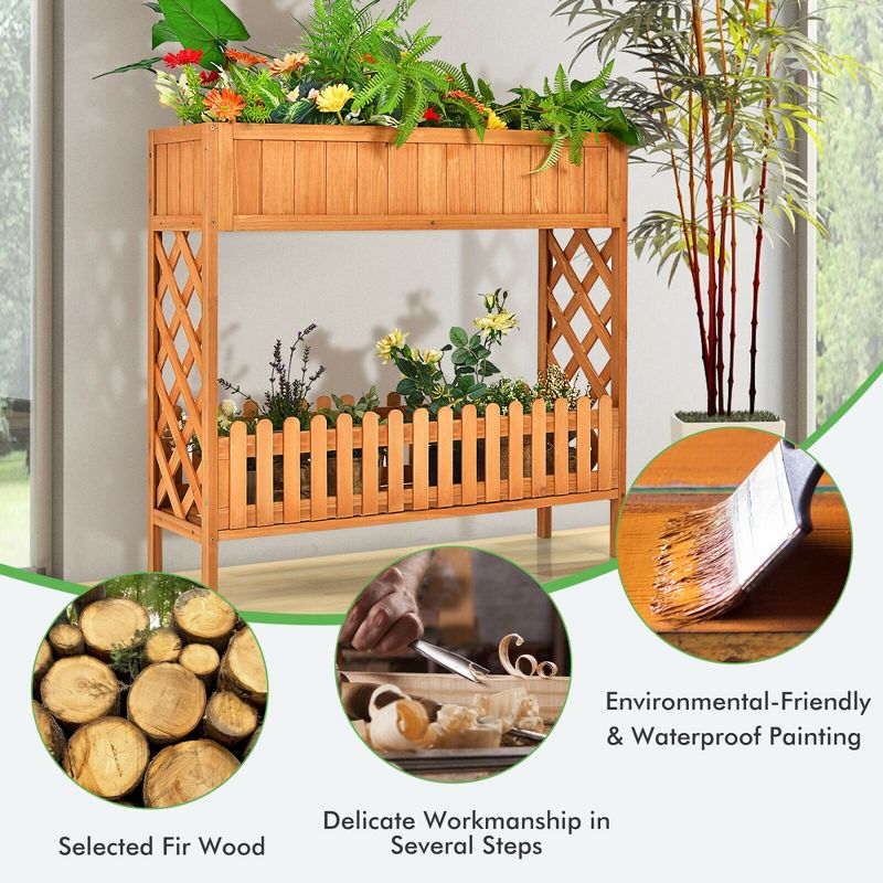 Costway 2-Tier Raised Garden Bed Elevated Wood Planter Box for Vegetable Flower Herb, 4 of 11