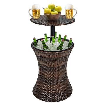 Costway Patio Rattan Cooler Bar Table Cocktail Coffee Table Height Adjustable