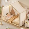 KWPZQEB Canopy Bed for Kids, Montessori Floor Bed Frame with High Guardrails and Roof, Wood Toddler Bed Frame for Girls & Boys - 3 of 4