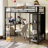 Twin Size Metal Loft Bed with Built-in Wardrobe, Desk, Shelves, Safety Guardrails and  Ladder, White/Black-ModernLuxe - 3 of 4