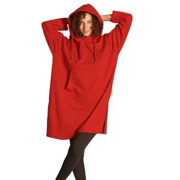 Catalonia Women’s Hoodie Sweatshirt Dress, Casual ¾ Sleeves Pullover Sweater with Kangaroo Pocket, One Size