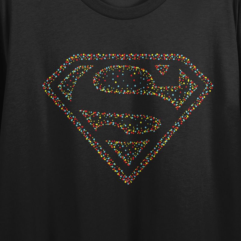 Superman Shield Dotted Colors Crew Neck Short Sleeve Women's Black Crop T-shirt, 2 of 3