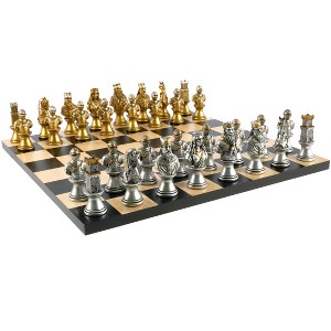 WorldWise Imports Chess Set - Camelot Gold/Silver on Black/Maple Board - 1 of 4