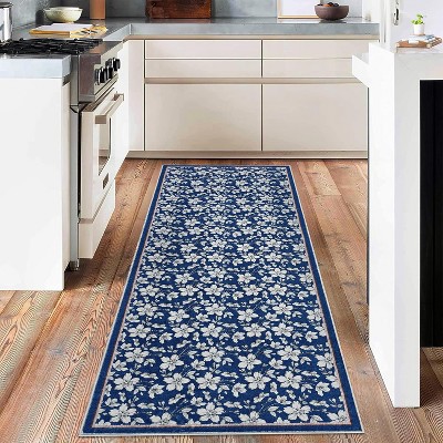 Boho Floral Washable Low-Pile Area Rug, Non-Slip for Living Room, Nursery, Bedroom & Playroom