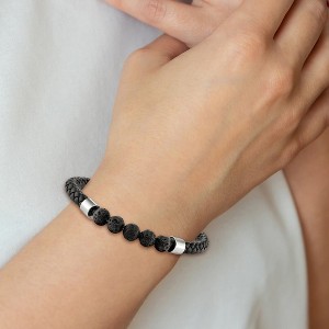 Chisel Stainless Steel Polished with Lava Stone Beads Black Leather 8.75" Bracelet - 1 of 2