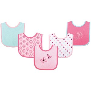 Luvable Friends Baby Girl Cotton Terry Drooler Bibs with PEVA Back 5pk, Butterfly, One Size - 1 of 1