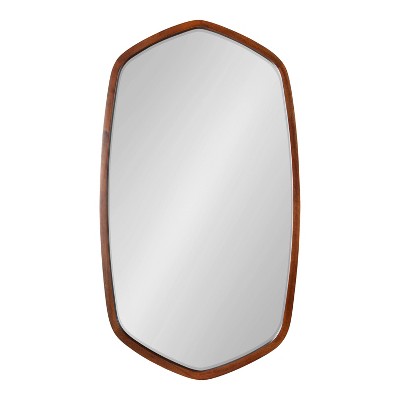 Walnut Brown Hexagon Wood Frame Wall Mirror