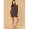 INSPIRE CHIC Women's Floral Dress Loose Chiffon Ruffle Self Tie Neck Shift Dresses - 2 of 4
