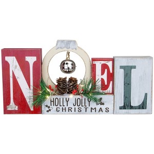 Northlight LED Lighted "Noel Holly Jolly Christmas" Holiday Sign with Jingle Bell - 13" - 1 of 4