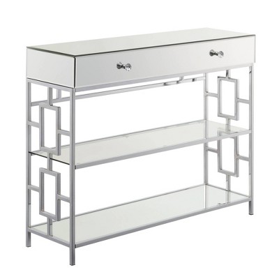 Town Square Mirrored 1 Drawer Console Table with Shelves Mirror/Glass/Chrome - Breighton Home