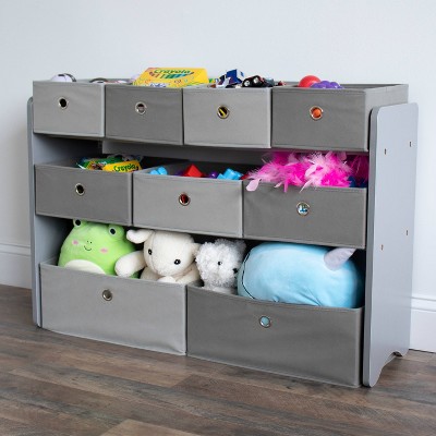 Gray 3-Tier Kids' Toy Organizer with 9 Fabric Bins