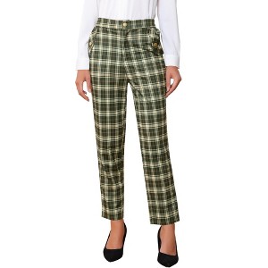 INSPIRE CHIC Women's Vintage Tartan Plaid Elastic Waist Straight Long Trousers - 1 of 4