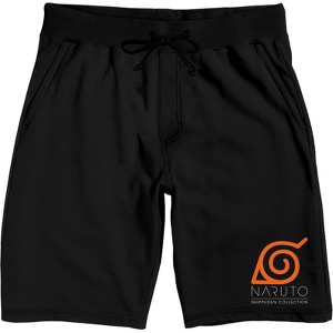 Naruto Orange Hidden Leaf Symbol Men's Black Graphic Sleep Shorts - 1 of 3