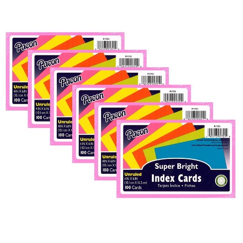6pk 100 per Pack 4" x 6" Super Bright Index Cards Unruled - Pacon - image 1 of 2