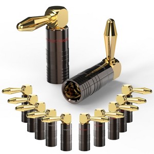 FosPower Right Angle Banana Plugs, Closed Screw 24K Gold Plated Banana Speaker Plug Connectors for Speaker Wire, Wall Plate - 1 of 4