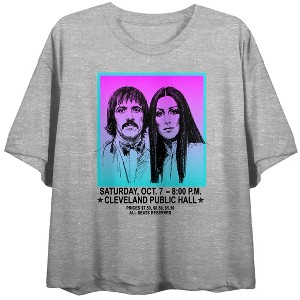 Sonny & Cher Gradient Neon Art Crew Neck Short Sleeve Gray Heather Women's Crop Top-Medium - 1 of 4