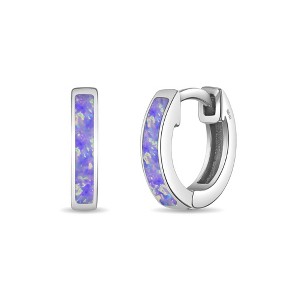 Girls' Simulated Opal Inlay Huggie Hoop Sterling Silver Earrings - In Season Jewelry - 1 of 4